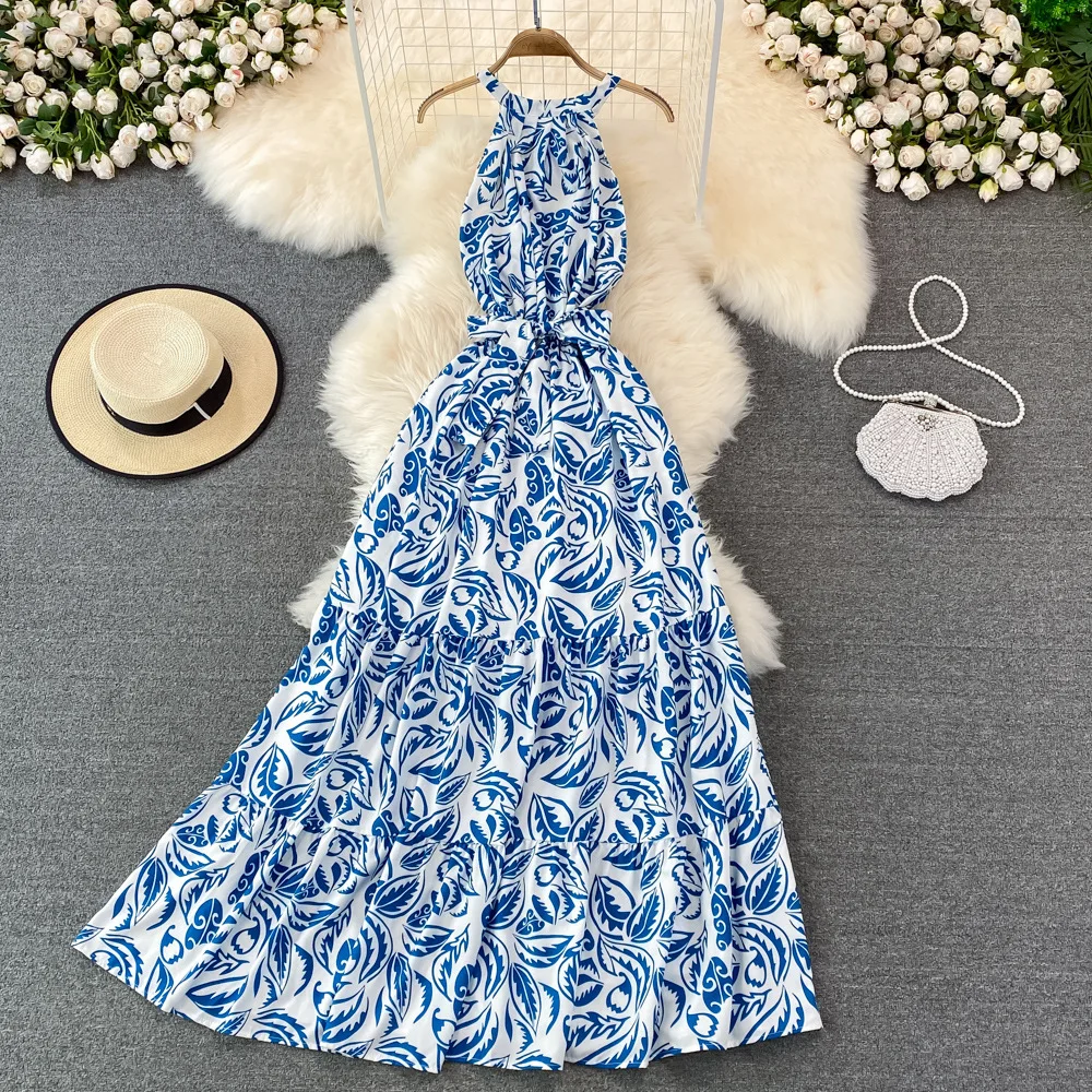 Summer fashion sexy neck back printed dress light ripe wind waist slimming boho skirt
Summer fashion sexy neck back printed dress light ripe wind waist slimming boho skirt