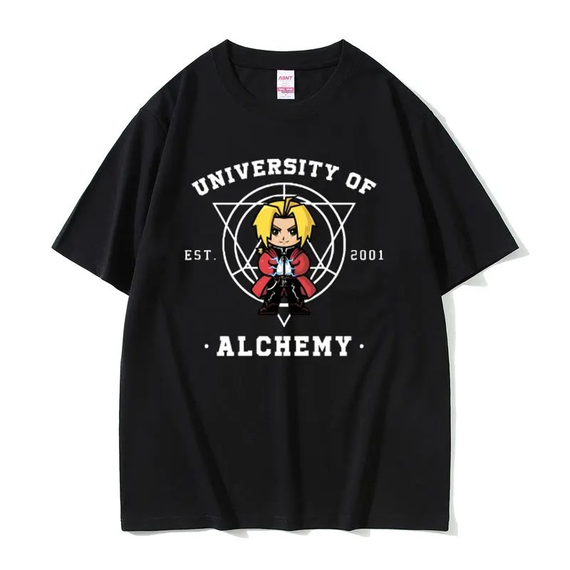 

Japanese Anime Fullmetal Alchemist University of Est 2001 Alchemy Graphic T Shirt Men Manga Vintage Pure Cotton T-shirts Unisex