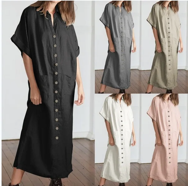 2020 women's summer new cotton and linen cardigan turn-down collar loose pocket long dress shirt
2020 women's summer new cotton and linen cardigan turn-down collar loose pocket long dress shirt