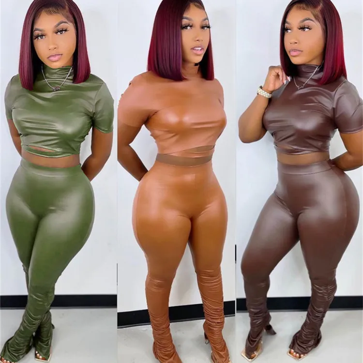 Zoctuo Women Pants Outfits Pu Leather 2 Two Piece Set Fall Winter Tight-fitting Turtleneck Short Sleeve Crop Top Suits Skinny
Zoctuo Women Pants Outfits Pu Leather 2 Two Piece Set Fall Winter Tight-fitting Turtleneck Short Sleeve Crop Top Suits Skinny