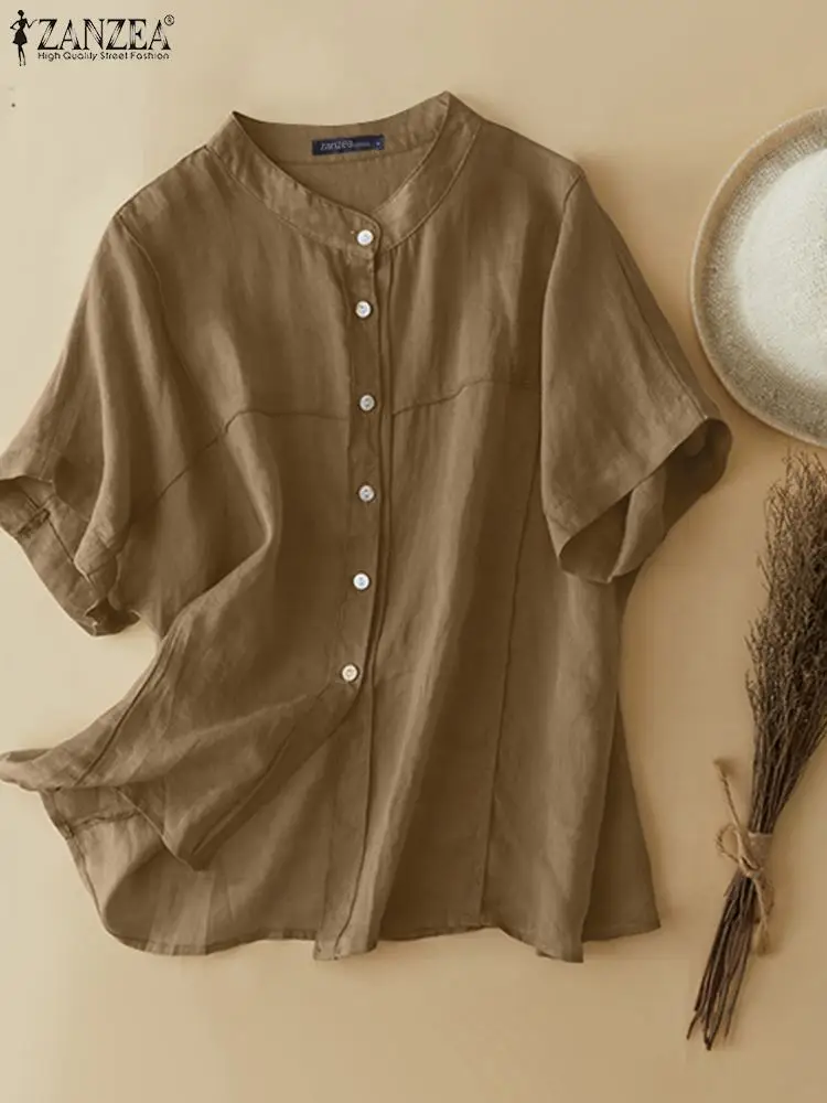 Summer Women Shirt ZANZEA Fashion Solid Blouse Loose Office Tunic Tops Elegant Buttons Down Blusas Stand Collar Short Sleeve Top
Summer Women Shirt ZANZEA Fashion Solid Blouse Loose Office Tunic Tops Elegant Buttons Down Blusas Stand Collar Short Sleeve Top