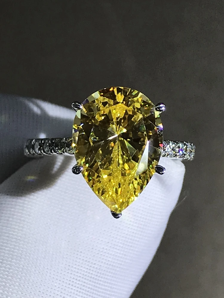 IsRabbit 9K 14K 18K 3EX Pear Cut 6CT Lab Grown Fancy Vivid Yellow Sapphire Faceted Gemstone Rings Luxury Jewelry Drop Shipping IsRabbit 9K 14K 18K 3EX Pear Cut 6CT Lab Grown Fancy Vivid Yellow Sapphire Faceted Gemstone Rings Luxury Jewelry Drop Shipping