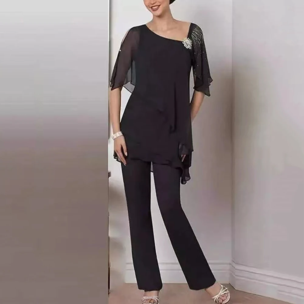 2022 Elegant Black Chiffon Mother of the Bride Suits Half Sleeves Formal Pants Suits Mother of Groom Dress Guest Wedding Gown
2022 Elegant Black Chiffon Mother of the Bride Suits Half Sleeves Formal Pants Suits Mother of Groom Dress Guest Wedding Gown