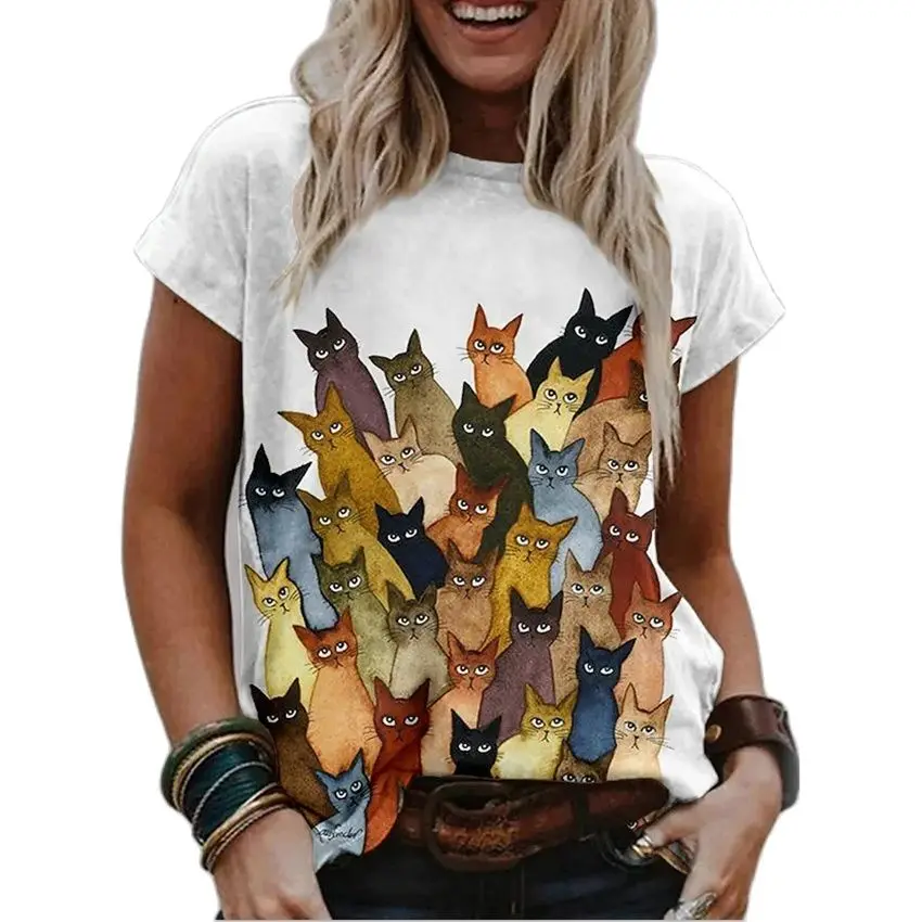 3D Cat Painting T-shirt Women Cat Image 3D Printing Round Neck Basic Retro Regular Version New Summer Style Hot Sale
3D Cat Painting T-shirt Women Cat Image 3D Printing Round Neck Basic Retro Regular Version New Summer Style Hot Sale