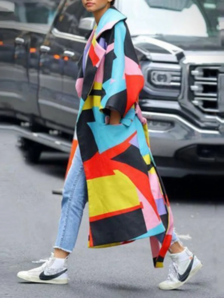 Mandylandy Fashionable Geometric Printing Color Loose Thin Long Coat Women Long Sleeve Windbreaker Women Cardigans Jacket Coat
Mandylandy Fashionable Geometric Printing Color Loose Thin Long Coat Women Long Sleeve Windbreaker Women Cardigans Jacket Coat