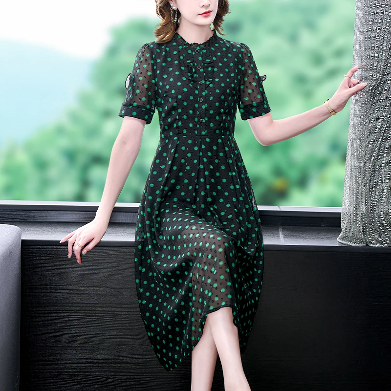 Summer 2022 New women's high quality silk print casual large size mid-length dress
Summer 2022 New women's high quality silk print casual large size mid-length dress