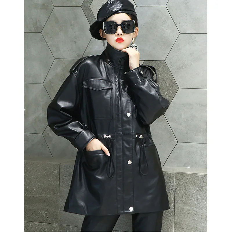 Leather Windbreaker Coat Women's Early Spring Shrinkage Waist Slimming Stand Collar Jacket Genuine Large Size Outerwear
Leather Windbreaker Coat Women's Early Spring Shrinkage Waist Slimming Stand Collar Jacket Genuine Large Size Outerwear