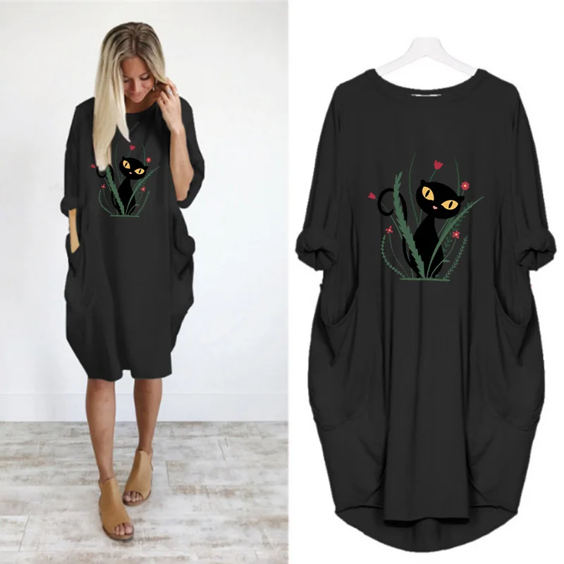 Summer Dress 2022 Kawaii Black Cat Print Long Sleeve O Neck Big Pockets Dresses Dress Women 2022 Loose Casual Fashion Clothes
Summer Dress 2022 Kawaii Black Cat Print Long Sleeve O Neck Big Pockets Dresses Dress Women 2022 Loose Casual Fashion Clothes