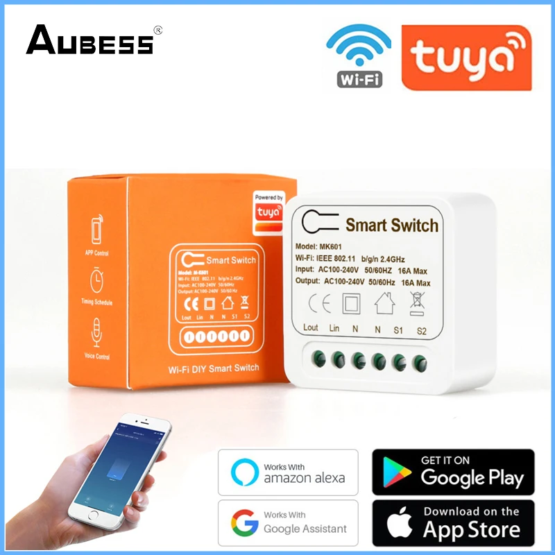 

16A 10A Mini 2-Way Control Switch Works With Alexa Google Home Yandex Alice Support Tuya Smart Life App Timer Breaker Module