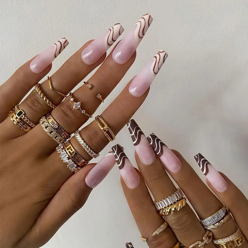24Pcs Press On Nails French Ballerina False Nails Wave Line Full Cover Tips Streak Detachable DIY Waterproof Fake Nails Art
24Pcs Press On Nails French Ballerina False Nails Wave Line Full Cover Tips Streak Detachable DIY Waterproof Fake Nails Art