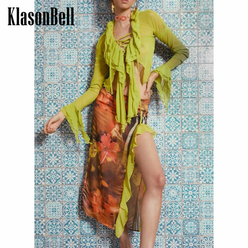 7.17 KlasonBell Beach Fashion Sexy Mesh Ruffle Lace-Up Shirt Or Floral Print Split Midi Skirt Set Women
7.17 KlasonBell Beach Fashion Sexy Mesh Ruffle Lace-Up Shirt Or Floral Print Split Midi Skirt Set Women