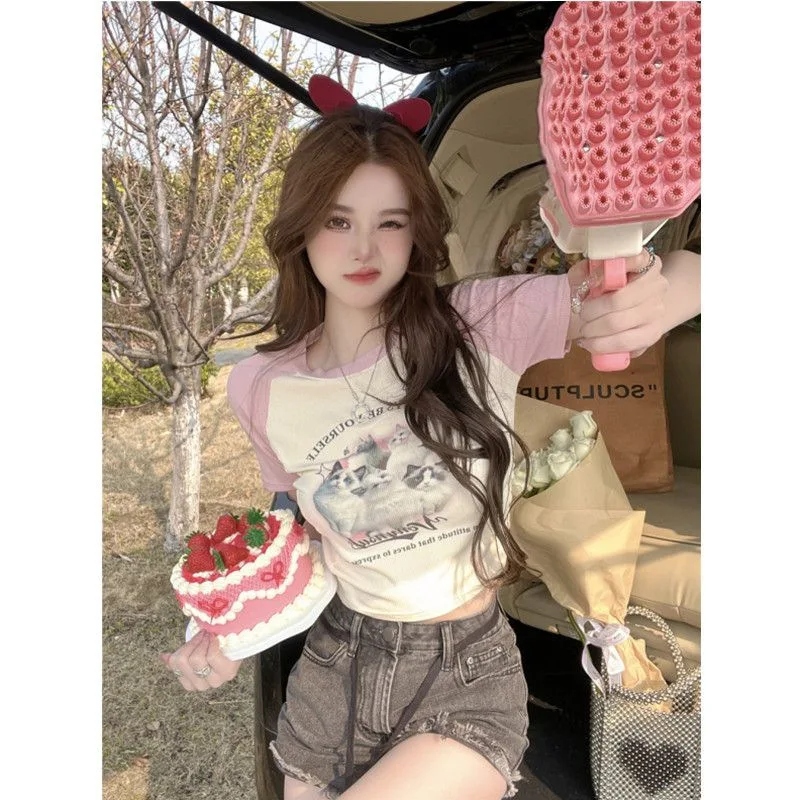 Cartton Cat T Shirt Hit Color Letter Print Crop Tops Kawaii Y2k Tees O Neck Short Sleeve Ropa Mujer Summer Clothes Women
Cartton Cat T Shirt Hit Color Letter Print Crop Tops Kawaii Y2k Tees O Neck Short Sleeve Ropa Mujer Summer Clothes Women