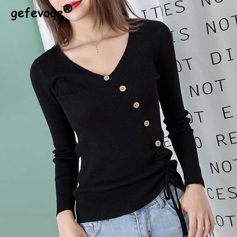 Autumn Winter Women V-neck Buttons Long Sleeve Slim Fit Black White Knitted Sweater Casual Soft Basic Pullover Top Female Jumper
Autumn Winter Women V-neck Buttons Long Sleeve Slim Fit Black White Knitted Sweater Casual Soft Basic Pullover Top Female Jumper