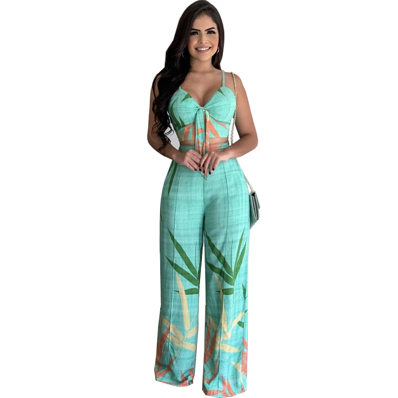 Europe and America cross border casual suit V-neck short vest high waist printed wide leg pants two sets
Europe and America cross border casual suit V-neck short vest high waist printed wide leg pants two sets