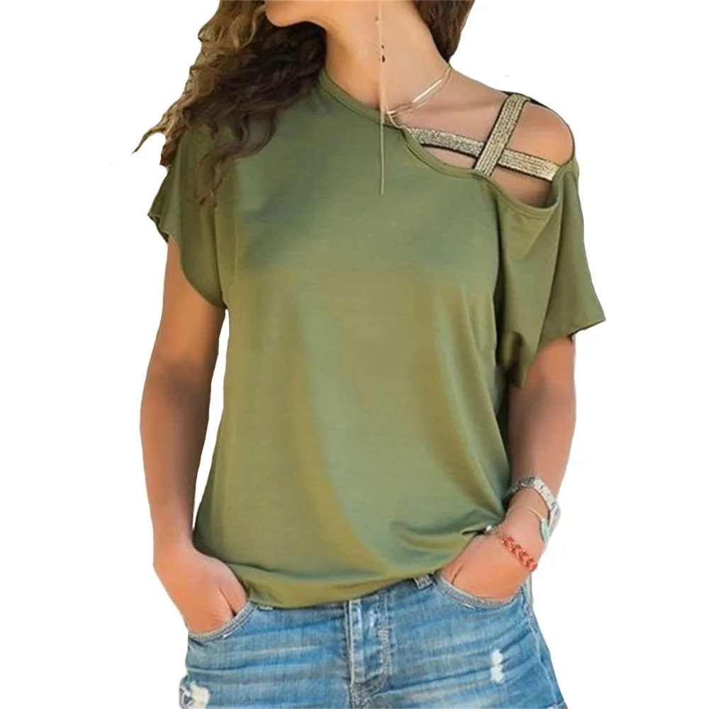 New Women T-shirts Casual Slanted Shoulder Cross Irregular Short-sleeved T-shirt Summer Ladies Loose Pullover Cotton T-shirt Top
New Women T-shirts Casual Slanted Shoulder Cross Irregular Short-sleeved T-shirt Summer Ladies Loose Pullover Cotton T-shirt Top