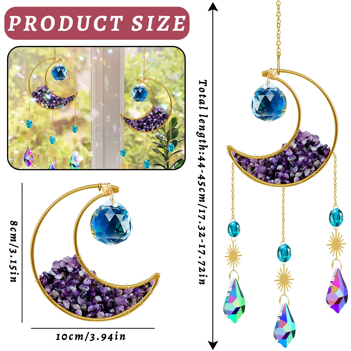 Crystal Catcher Hanging Moon-shaped Amethyst Catcher Prismatic Crystal Suncatcher Dream Catcher Sparkling Delicate Maker Catcher
Crystal Catcher Hanging Moon-shaped Amethyst Catcher Prismatic Crystal Suncatcher Dream Catcher Sparkling Delicate Maker Catcher