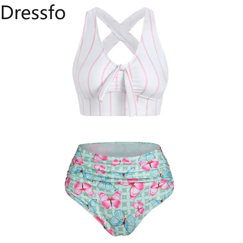 Dressfo Beach Bikini Swimsuit Stripes Butterfly Print Knotted Crisscross Cut Out Tummy Control Swimsuits Swimwear 2023 Women
Dressfo Beach Bikini Swimsuit Stripes Butterfly Print Knotted Crisscross Cut Out Tummy Control Swimsuits Swimwear 2023 Women