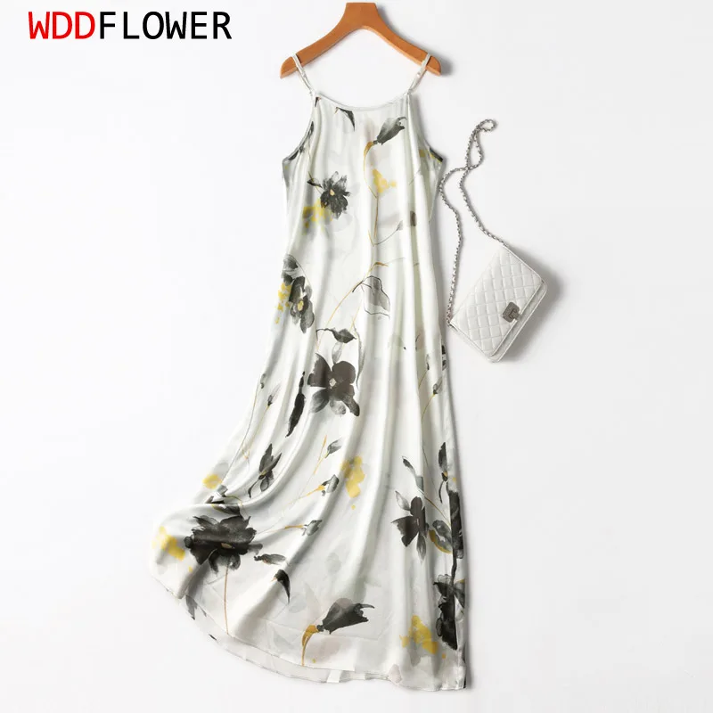 Women 100% Mulberry Silk White Ink Flower Printed Midi Dress Chemise Full Slip Summer Beach Long Dress MM559
Women 100% Mulberry Silk White Ink Flower Printed Midi Dress Chemise Full Slip Summer Beach Long Dress MM559