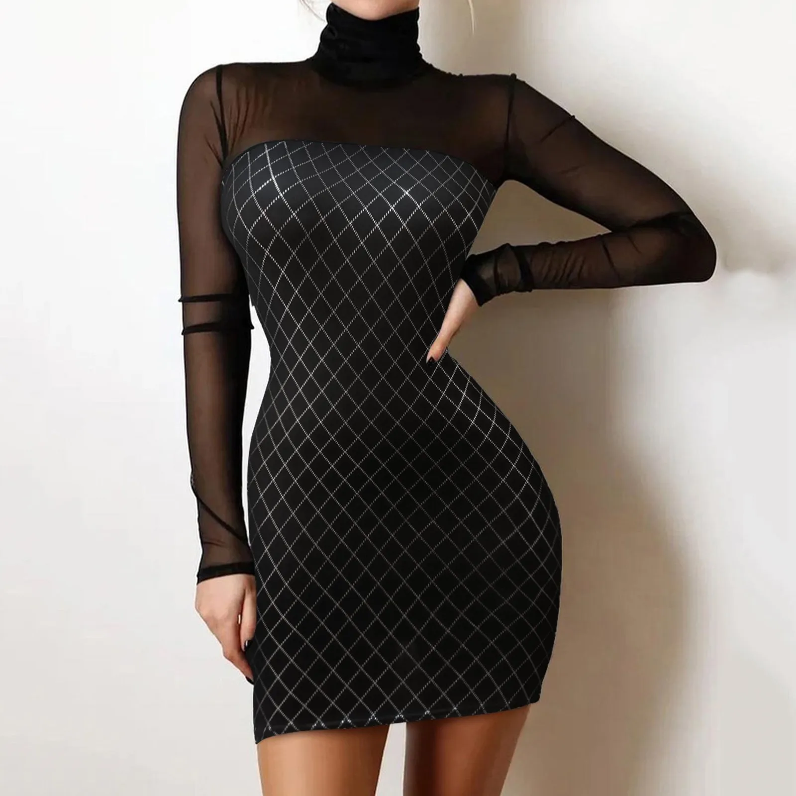Vintage Elegant Evening Party Dress For Womens Glitter Mesh Patchwork Turtleneck Long Sleeve Bodycon Mini Dress Vestido A40
Vintage Elegant Evening Party Dress For Womens Glitter Mesh Patchwork Turtleneck Long Sleeve Bodycon Mini Dress Vestido A40