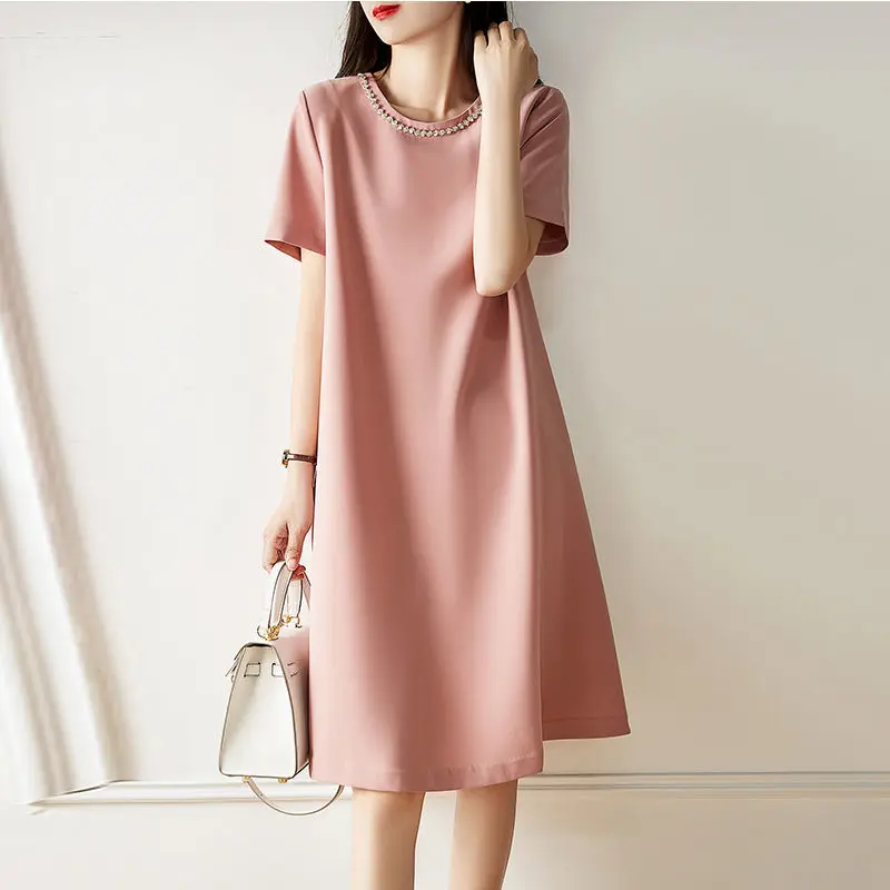 Fashion Rhinestone Round Neck Thin Straight Skirt Women 2023 Summer Loose Short-sleeved Dresses
Fashion Rhinestone Round Neck Thin Straight Skirt Women 2023 Summer Loose Short-sleeved Dresses