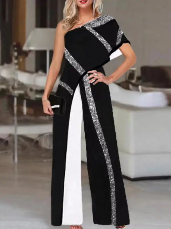Women short Sleeve High Waist Playsuits Elegant Sequin Patchwork Romper Fashion Sexy Office Wide Leg Pants Overalls
Women short Sleeve High Waist Playsuits Elegant Sequin Patchwork Romper Fashion Sexy Office Wide Leg Pants Overalls