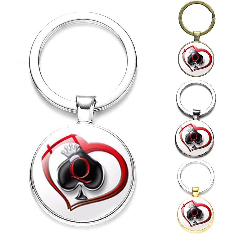 SONGDA New Peach Heart Letter Q Queen Keychain Personality Poker Spades Q Club Glass Cabochon Key Ring Car Key Chain Men Hewelry
SONGDA New Peach Heart Letter Q Queen Keychain Personality Poker Spades Q Club Glass Cabochon Key Ring Car Key Chain Men Hewelry