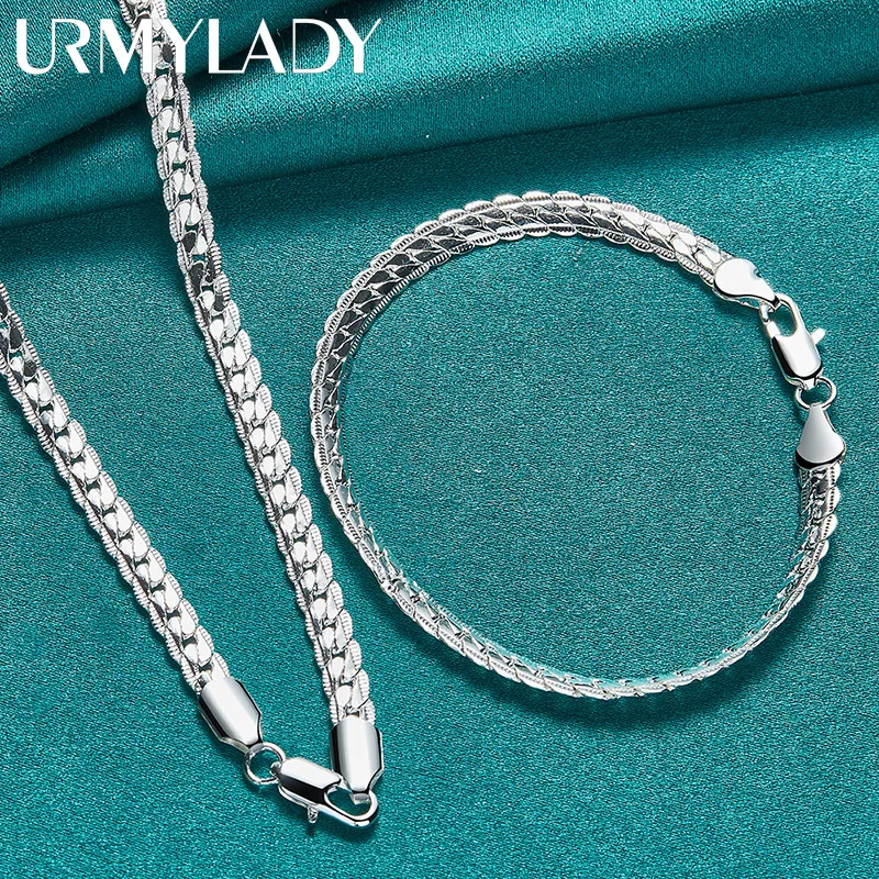 URMYLADY 925 Sterling Silver 6MM Side Chain Bracelet Necklace Jewelry Set For Women Men Wedding Party Fashion Charm Gift
URMYLADY 925 Sterling Silver 6MM Side Chain Bracelet Necklace Jewelry Set For Women Men Wedding Party Fashion Charm Gift