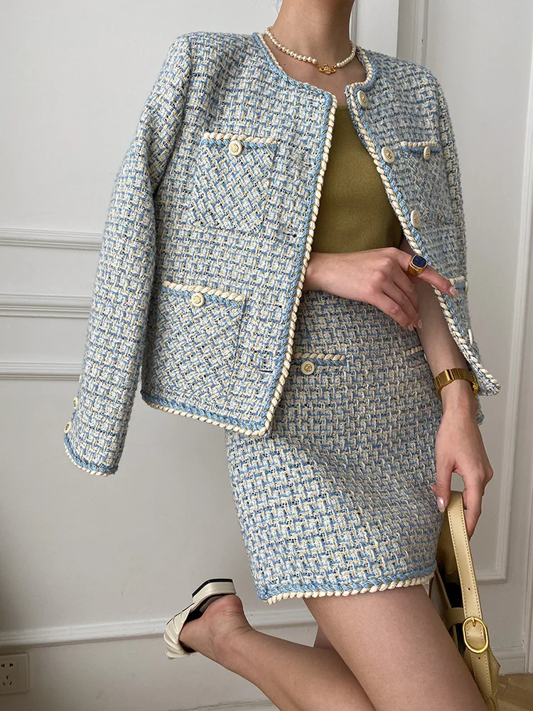 Half-body Skirt Tweed Two Pieces Suit New Round Neck Long Sleeve Blue Loose Women Fashion Tide Spring Autumn 2023 M769
Half-body Skirt Tweed Two Pieces Suit New Round Neck Long Sleeve Blue Loose Women Fashion Tide Spring Autumn 2023 M769