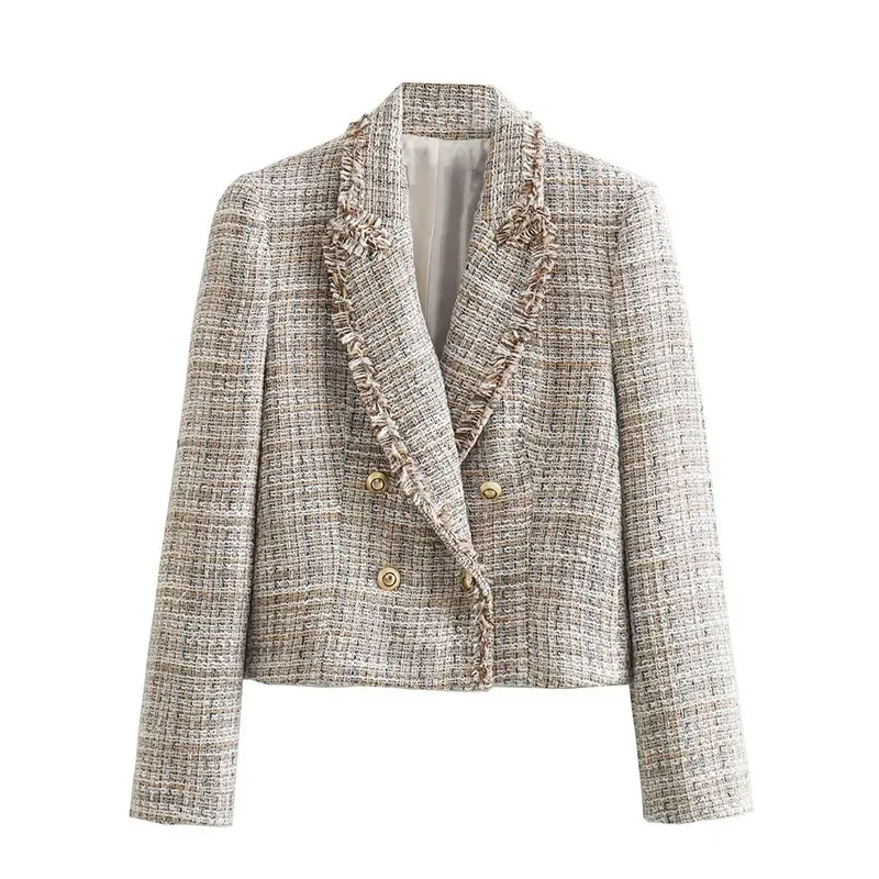 Fringes Weave Jacket Women Elegant Long Sleeve Double Breasted Notched Female Overcoat 2023 Autumn Fashion Plaid Lady Outwear
Fringes Weave Jacket Women Elegant Long Sleeve Double Breasted Notched Female Overcoat 2023 Autumn Fashion Plaid Lady Outwear