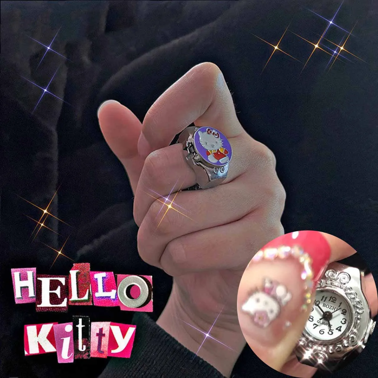 Y2K Kawaii Hello Kitty кольца для девочек электронные часы кольцо Модные простые Неоготические Hello Kitty Аксессуары женские кольца для вечерние
Y2K Kawaii Hello Kitty кольца для девочек электронные часы кольцо Модные простые Неоготические Hello Kitty Аксессуары женские кольца для вечерние