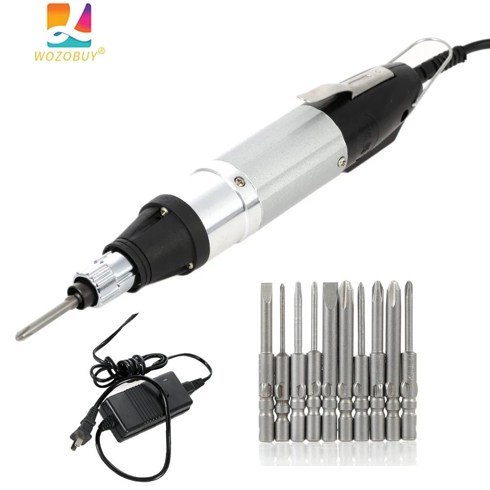 

WOZOBUY Electric Screwdriver With 10pcs Bits Stepless Speed AC110V-220V DC Powered Electric Screwdriver Regulation Repair Tool
