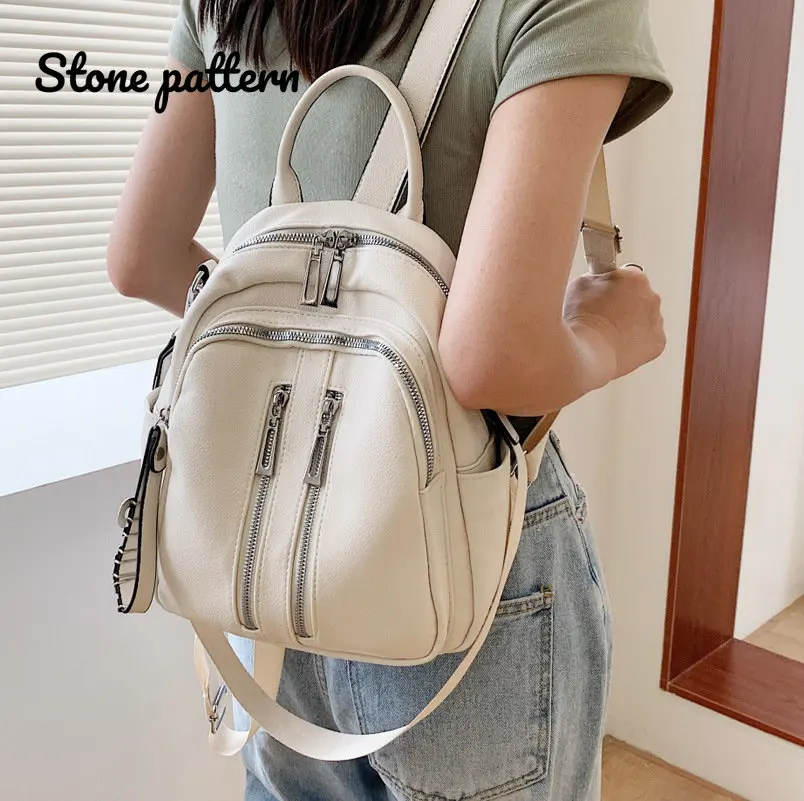 

Double Zipper Design women backpack 2022 New Multifunction female Shoulder Bags PU Leather Girls School Bags bagpack Softback