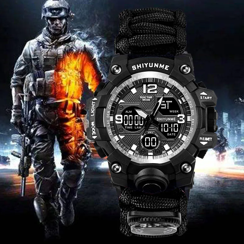 Мужские светодиодные цифровые часы SHIYUNME уличные военные с компасом термометром
