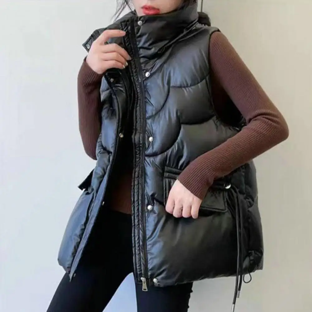 Winter Women's Vest Stand Collar Zipper Sleeveless Padded Puff Jacket Overcoat Solid Color Loose Drawstring Waistcoat Vest Coat
Winter Women's Vest Stand Collar Zipper Sleeveless Padded Puff Jacket Overcoat Solid Color Loose Drawstring Waistcoat Vest Coat