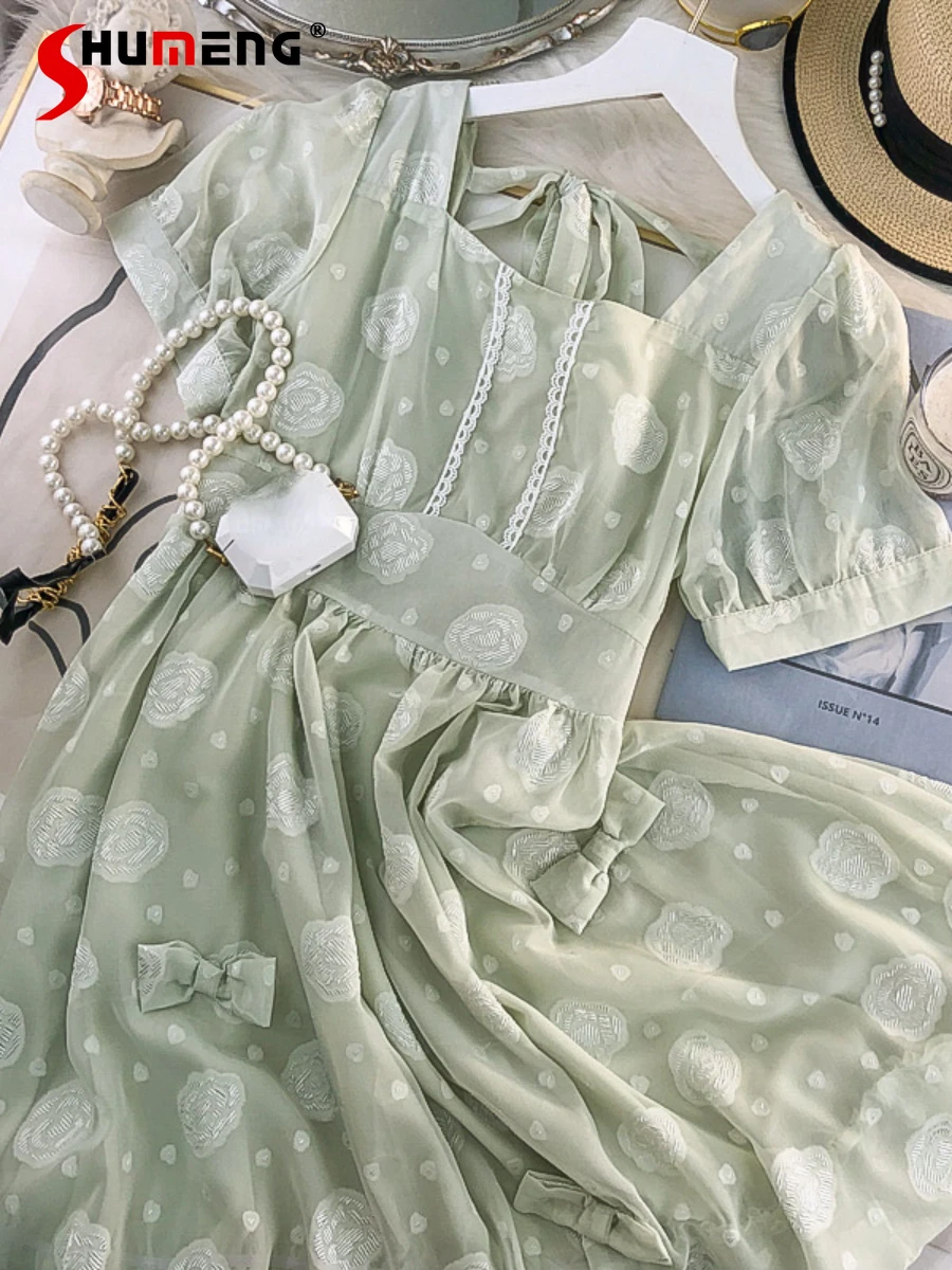 French Style Square Collar Puff Sleeve Bow Super Fairy Dress Women's 2022 Summer Fashion High Waist Floral Sweet Princess Dress
French Style Square Collar Puff Sleeve Bow Super Fairy Dress Women's 2022 Summer Fashion High Waist Floral Sweet Princess Dress