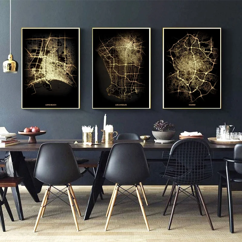 

Long Beach,Los Angeles,Madrid,Manchester,Melbourne,City Light Map Poster Canvas Print Wall Art Home Decor