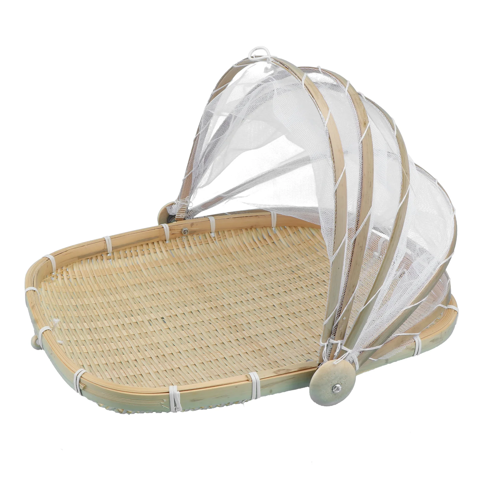 

Basket Woven Tray Serving Fruit Storage Tent Picnic Covered Cover Container Platter Rattan Hand Snack Mesh Server Dome Baskets