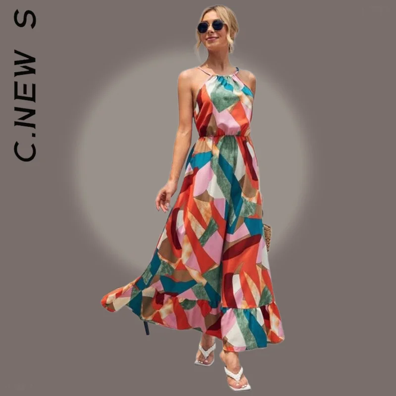 C.New S 2022 Summer Printed Halter Dress Women Holiday Style Lace up Long Skirt Sleeveless Dress Temperament Commuter dress
C.New S 2022 Summer Printed Halter Dress Women Holiday Style Lace up Long Skirt Sleeveless Dress Temperament Commuter dress