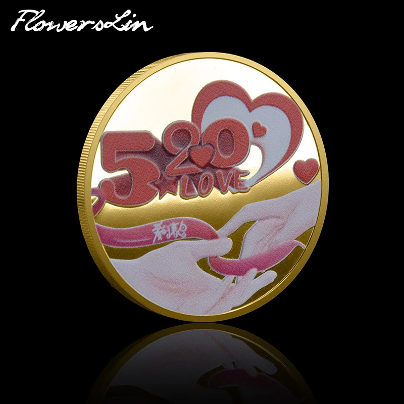 

[FlowersLin] 520 I Love You Commemorative Coin of Romantic Love Hand in Hand LoveHeart Coin Souvenir Qixi Valentine's Day Gift