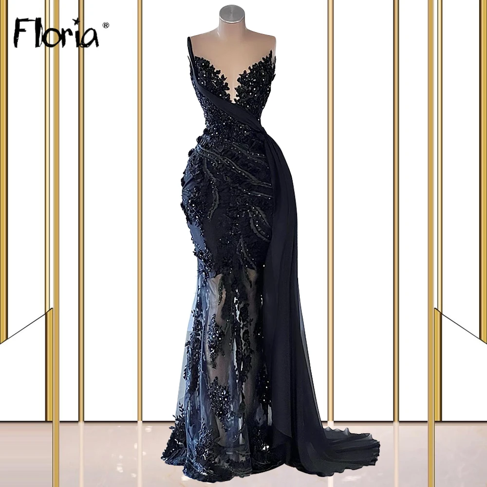 Floria Black Beaded Luxury Evening Dresses Mermaid Lace Appliques Prom Dress Charming Backless Pageant Gowns Robe de Soiree 
Floria Black Beaded Luxury Evening Dresses Mermaid Lace Appliques Prom Dress Charming Backless Pageant Gowns Robe de Soiree