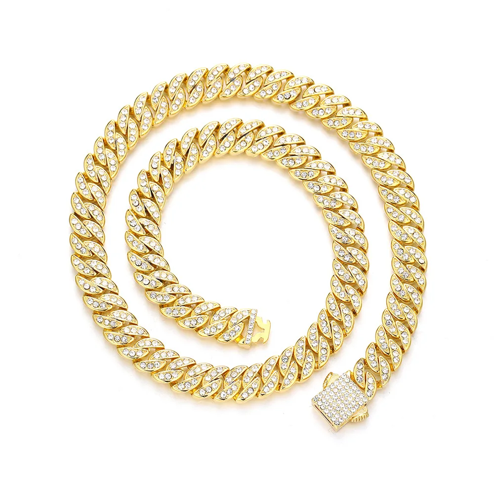 

Цепочка Из кубинской цепи Майами для мужчин и женщин, чокер в стиле хип-хоп 10 мм, сверкающее ожерелье с браслетом в виде рэпера золотого и серебряного цветов, с застежкой в виде шкатулки для ювелирных изделий