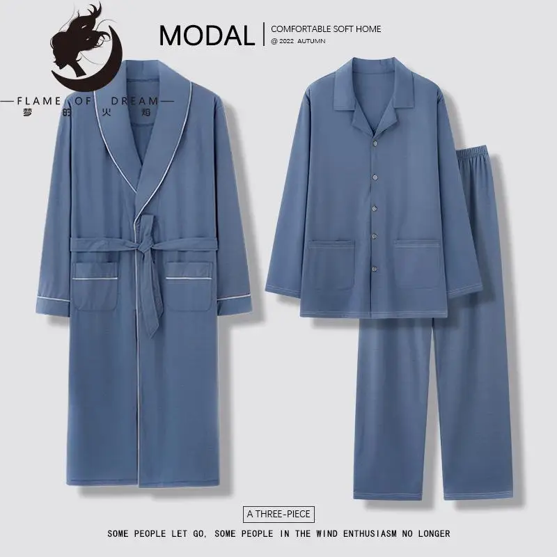 Flame of dream Pajamas Men's Spring And Autumn Modal Long Sleeve Three-piece Suit Cardigan Large Size Home Clothes2096
Flame of dream Pajamas Men's Spring And Autumn Modal Long Sleeve Three-piece Suit Cardigan Large Size Home Clothes2096