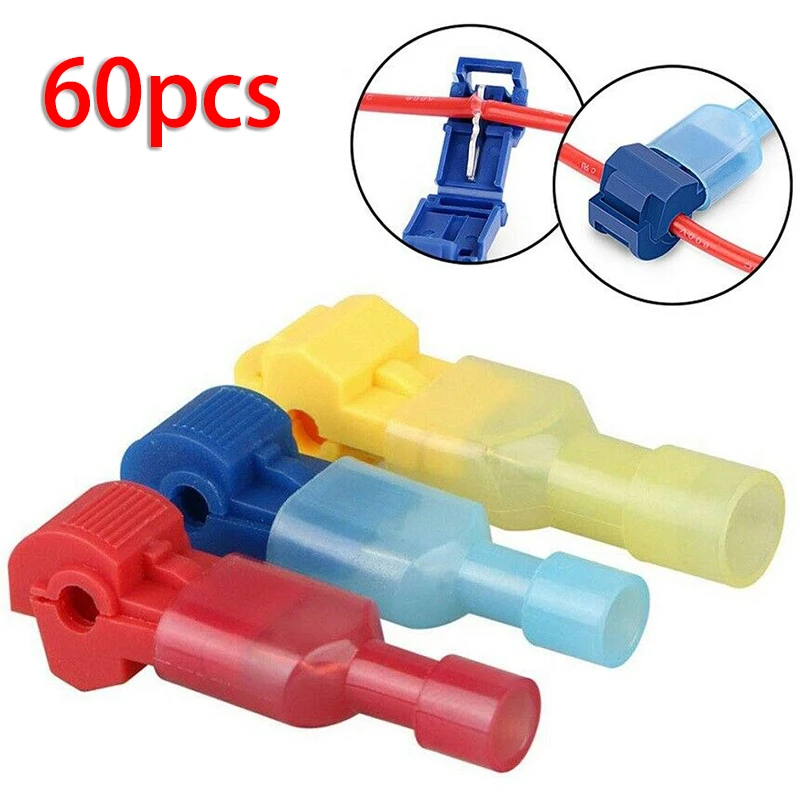 

60PCS T-Taps Wire Terminal Connectors 22-10AWG Electrical Cable Crimp Kit Insulated Snap Splice Lock Waterproof Home Appliances