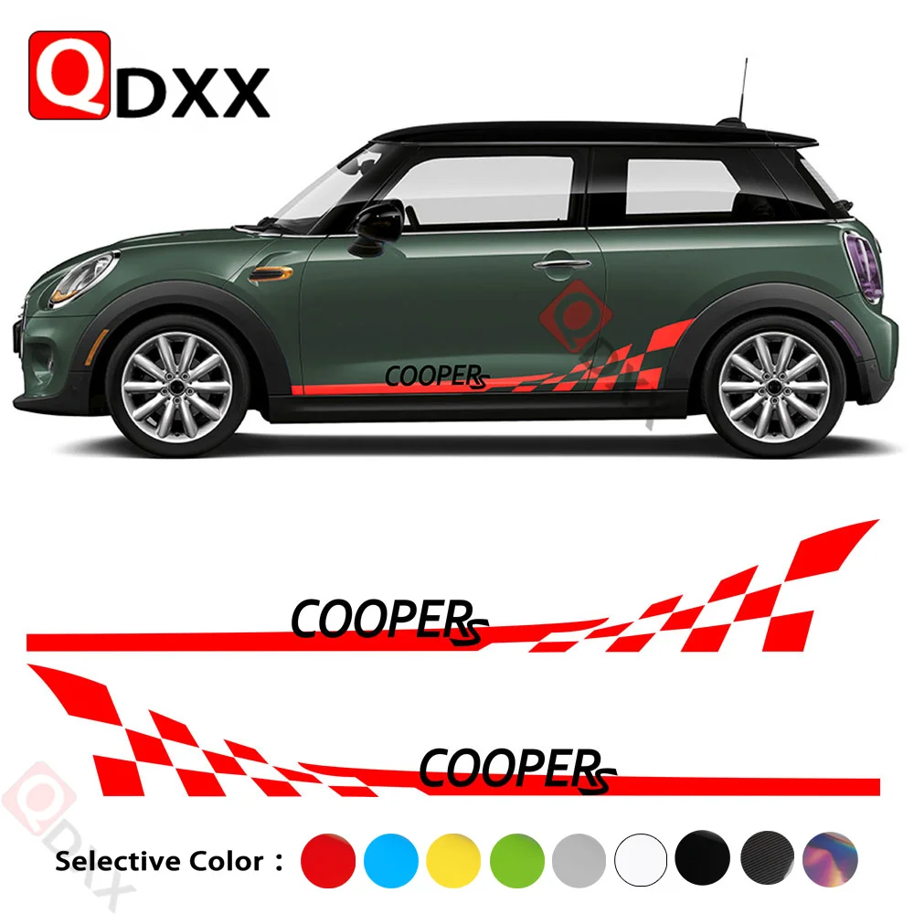 

2pcs Car Styling Car Door Side Skirt Checker Flag Stripes Decal Stickers for MINI Cooper S R55 R56 R58 R59 R60 F54 F55 F56 F57