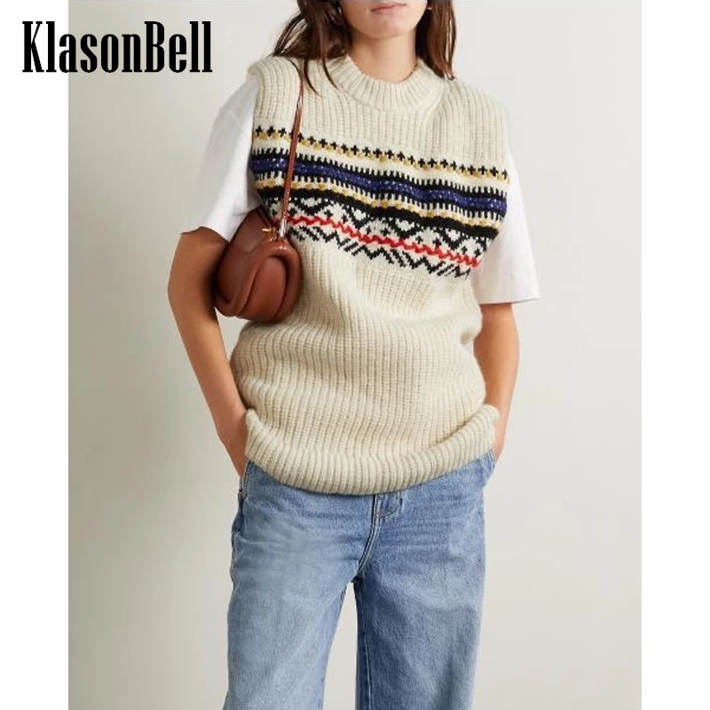 11.30 KlasonBell Jacquard Pattern Round Neck Sleeveless Knitted Long Sweater Vest Women
11.30 KlasonBell Jacquard Pattern Round Neck Sleeveless Knitted Long Sweater Vest Women