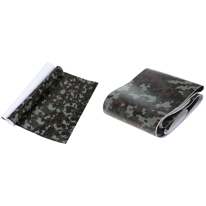 

2 Roll Camo Car Sticker Carbon Fiber Pvc Vinyl Army Sticker Camo Woodland Camouflage Sticker - 152X10cm & 152X30cm