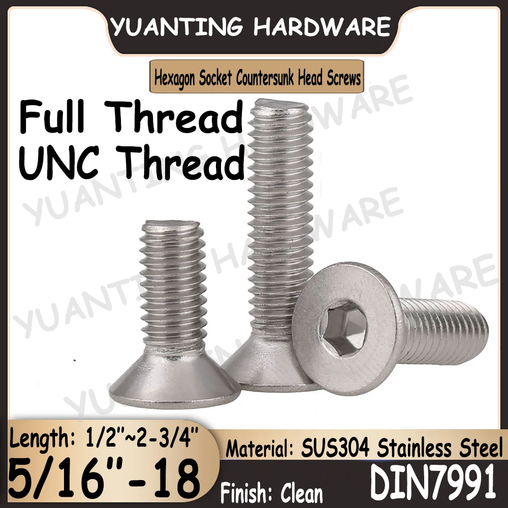 5Pcs 5/16-18 UNC BSW DIN7991 SUS304 Stainless Steel Hexagon Socket Countersunk Head Screws Bolts with Full Thread
5Pcs 5/16-18 UNC BSW DIN7991 SUS304 Stainless Steel Hexagon Socket Countersunk Head Screws Bolts with Full Thread