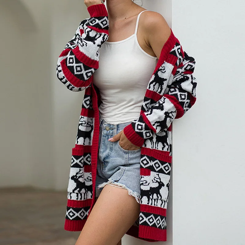 Women Christmas Print Cardigan Long Knitted Sweater Coat Women Autumn Winter Long Sleeve Loose Pocket Jumper Fashion Ladies Tops
Women Christmas Print Cardigan Long Knitted Sweater Coat Women Autumn Winter Long Sleeve Loose Pocket Jumper Fashion Ladies Tops