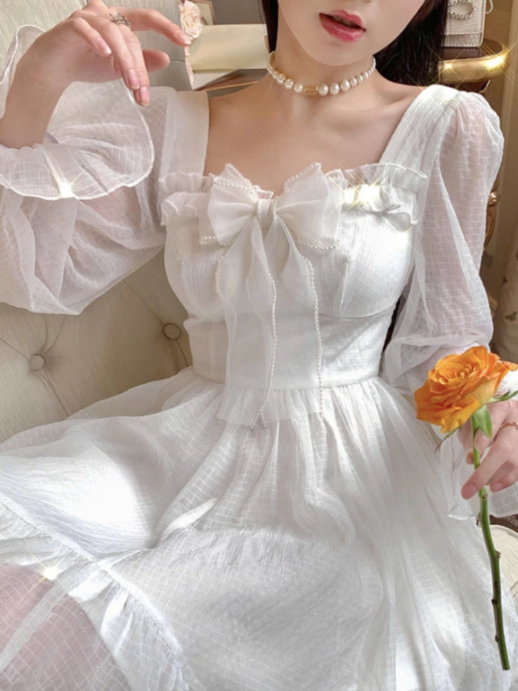 Sweet Fairy Skirt White Kawaii Dress Women Chiffon Style Long Sleeve Mini Dresses Bow Fairy Robe Ruffles Patchwork Square Collar
Sweet Fairy Skirt White Kawaii Dress Women Chiffon Style Long Sleeve Mini Dresses Bow Fairy Robe Ruffles Patchwork Square Collar