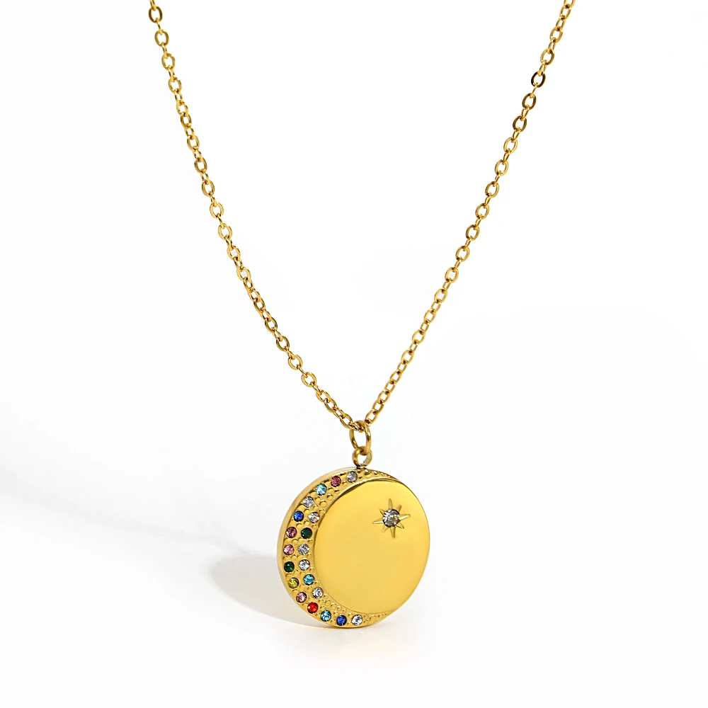 Stainless Steel Stars Crescent Moon Round Disc Pendant Rhinestones Necklace Jewelry for Woman Charm Bijoux Gift High Quality
Stainless Steel Stars Crescent Moon Round Disc Pendant Rhinestones Necklace Jewelry for Woman Charm Bijoux Gift High Quality